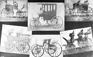 Photomontage of six old-time carriages, ca.1900