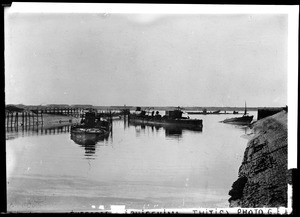 Showing boats sunk by the British to block the entrance to the German-held port of Zeebrugge, ca.1919