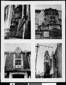 Mexican architecture, a series of 4 views showing various street scenes in Mexico