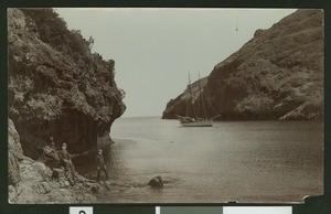 Schooner entering an unidentified harbor on Catalina Island