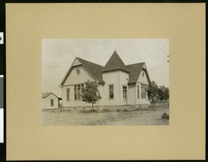 Exterior view of a church in Coalinga, 1907