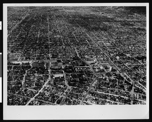 Aerial view of Los Angeles from west of Hoover Street between Third Street and Beverly Street, 1939
