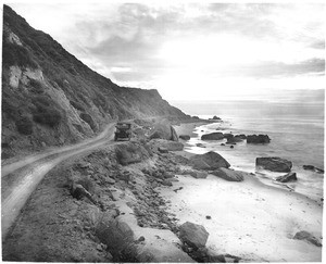 Automobile driving north on the Ocean Road from Santa Monica, ca.1910