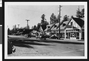 Big Bear Lake Village, showing buildings along Pine Knot Boulevard, ca.1950