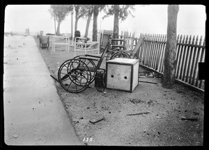 Abandoned wheel chairs at Saint Marks Hospital after the earthquake, San Francisco, 1906