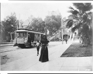 View of a streetcar on Third Street west of Hill Street, Los Angeles, 1901