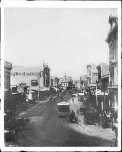 View of Spring Street, looking north from First Street, Los Angeles, ca.1870-1880