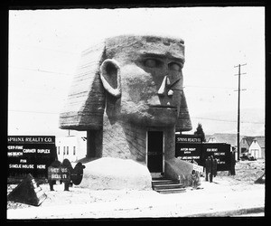 Sphinx Realty Co., showing building in shape of the head of a sphinx