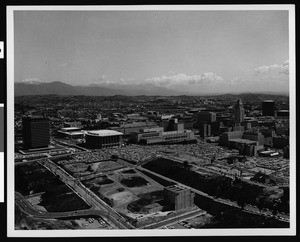 Panoramic view of Los Angeles Civic Center and Bunker Hill, March 1967