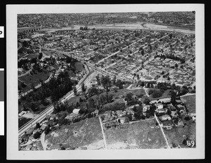 Aerial view of Los Angeles looking north towards Allesandro and Riverside Drive, 1940