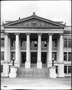 Main portico of the Polytechnic High School on Washington Street between Hope Street and Flower Street, ca.1905-1910