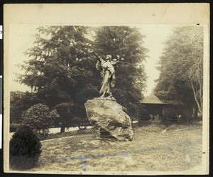 View of a statue of Sacajawea and Jean-Baptiste, by Alice Cooper, located in Washington Park, Portland, Oregon, ca.1905-1915