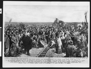 Painting depicting the completion ceremony of the Union Pacific and Central Pacific Railroad at a point near Ogden, Utah, May 9, 1869