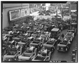 Parked automobiles at a parade for Charles Lindbergh on September 20, 1927