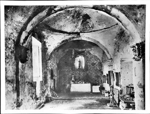 Interior and altar of an Indian Mission, Arizona or New Mexico, ca.1900-1930