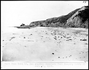 View of the Los Angeles Mountain Park Company Groin number three looking west from Bent Eighteen, June 19, 1928