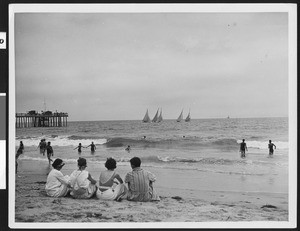 People at a Los Angeles area beach, ca.1930