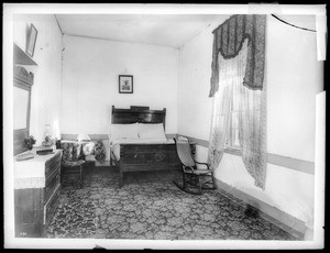 Interior view of Ramona's bedroom at Camulos Ranch, 1901