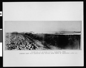 Flooded Los Angeles River looking west from Cerritos Hill, 1914