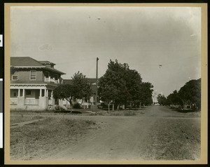 View of Twenty-first Street in Merced, showing the courthouse in the background, ca.1910