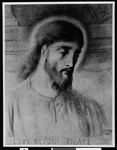 The drawing "Jesus before Pilate" by Solomon, depicting Jesus' head with shut eyes