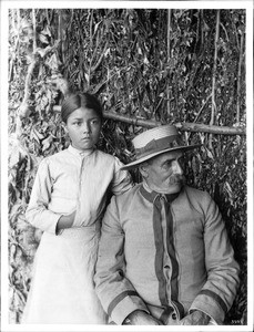 Coahuilla Indian policeman and his daughter, Pala, California, ca.1900-1905