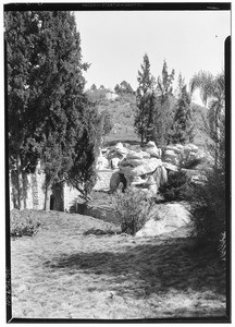 View of waterfalls and rock garden on C.C. Warren Ranch in Glendora, February 20, 1931