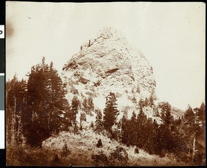 A view of Pilot Rock on the Southern Pacific Railroad, near Ashland, Oregon