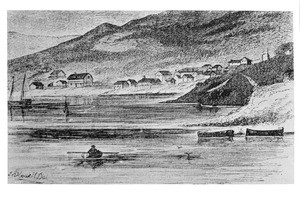 Lithograph from Norton's "Story of California" showing a view of San Francisco from the bay, 1847