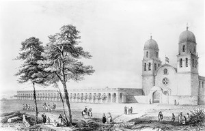 Lithograph depicting the Mission San Luis Rey de Francia, ca.1900