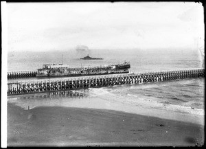 British cruiser HMS Vindictive sunk in the entrance to Ostend harbor to prevent transit by German submarines, ca.1914