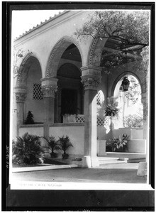 Covered walkway in front of the athenaeum at the California Institute of Technology in Pasadena, ca.1930