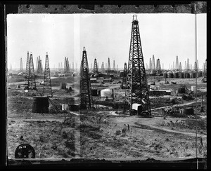 Panoramic view of the northwest extension of the Burkburnett Oil Field in Texas, ca.1920