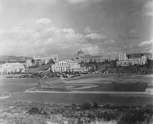 View of the University of California Los Angeles campus from the baseball field, ca.1938