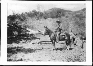 Portrait of Alberto Sepulveda y Yorba on horseback at Rancho Marguerita y las Flores