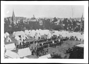 Birdseye view of Broadway looking Northeast from Seventh and Hill, 1888