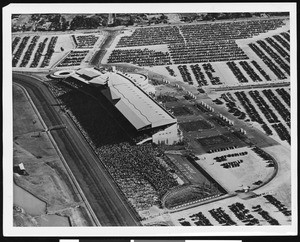 Aerial view of Hollywood Park Racetrack, ca.1950