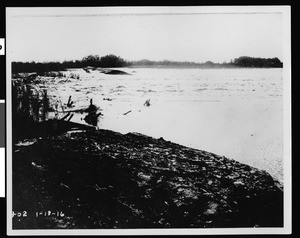 Flooded Los Angeles River looking south toward Long Beach, January 18, 1916