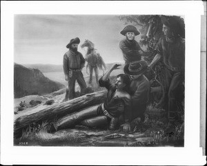 Painting of a dying scout and his companions, by G.A. Mag(?), California, ca.1900