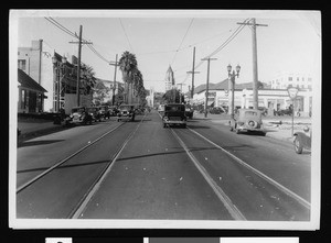 View of Highland Avenue looking north from a point 150 feet south of Sunset Boulevard, before widening and paving, January 31, 1935