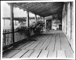 Upper porch of General Vallejo's Casa Grande, located on the hill near Pedaluma, California, ca.1900