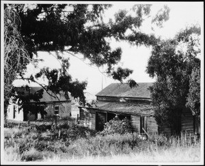 Exterior view of the original rancho adobe home of the Ontivares family, 1937