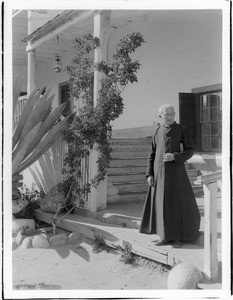 Father Pejol on the south veranda at Camulos ranch, California, 1892