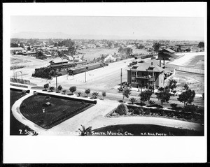 Aerial view of the Southern Pacific Railroad Depot in Santa Monica, ca.1900