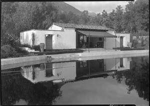 Exterior view of the pool house at the Arrowhead Springs Hotel resort, ca.1925-1930