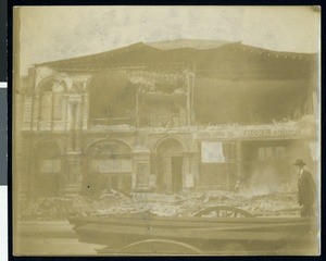 Exterior view of the Home Union Building and large department store after the 1906 earthquake in San Jose, April, 1906