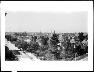 Panoramic view of Los Angeles showing I.W. Hellman's residence, ca.1887