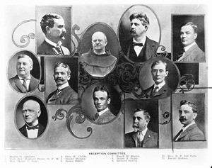 Collage showing members of the reception committee for Father Falconi, May 1902