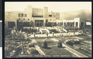 Exterior view of the Samarkand Persian Hotel in Santa Barbara, ca.1920