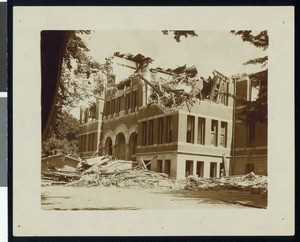 View of a high school after the 1906 earthquake in San Jose, April, 1906